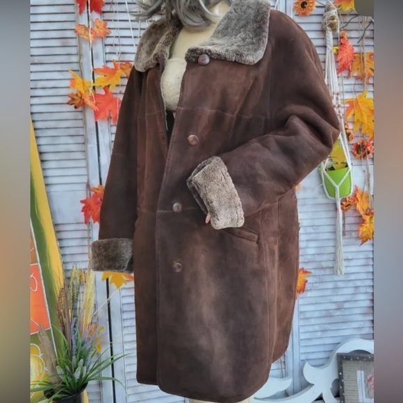 HIDE SOCIETY HiSO Suede Vintage Sherpa boho longline coat - Picture 10 of 16